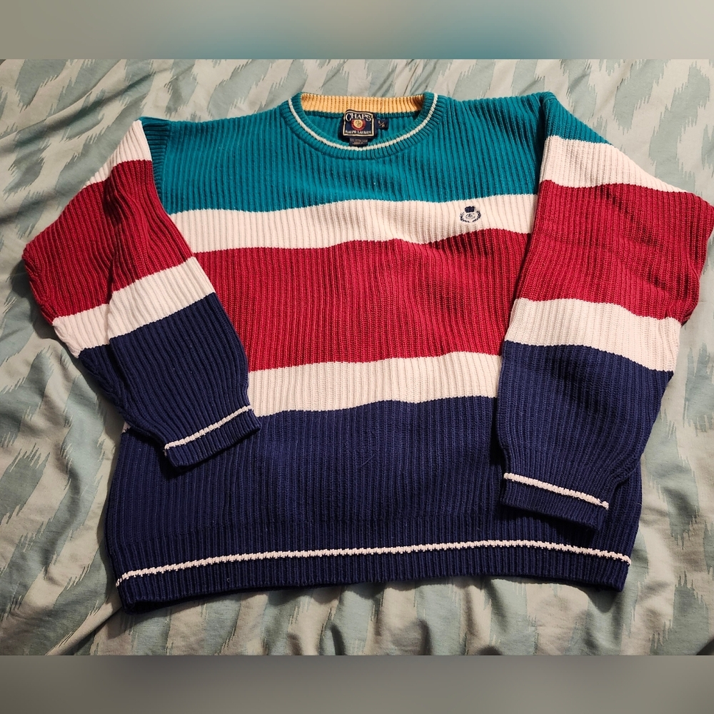 Chaps Ralph Lauren Vintage Rare Knit Sweaters Men's Size Large Made In Hong Kong